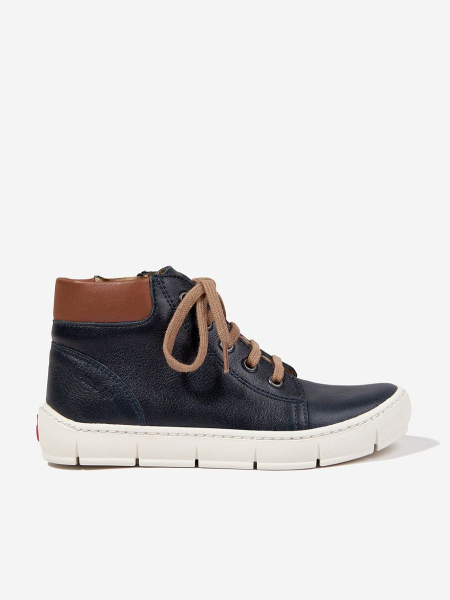 Boys Pom D'Api Sneakers | Boys Leather High Top Trainers In Navy