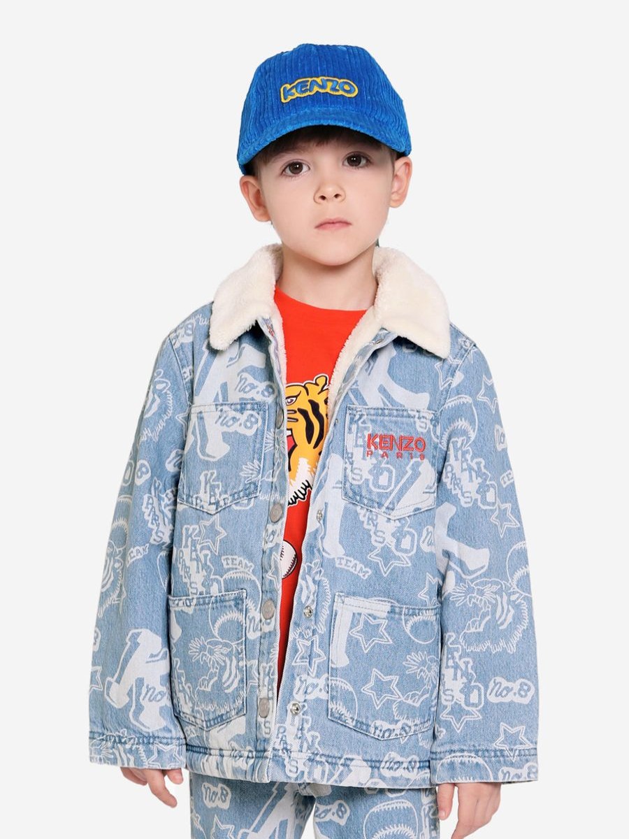 Boys KENZO KIDS Coats & Jackets | Boys Faux Shearling And Denim Jacket In Blue