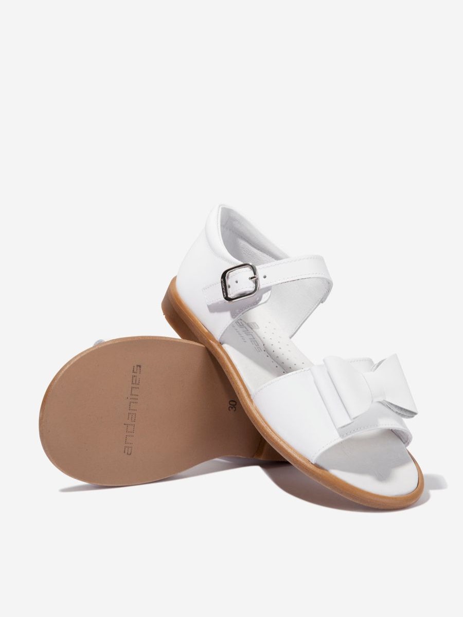 Baby Andanines Shoes | Andanines - Girls Patent Leather Bow Sandals In White | Childsplay Clothing