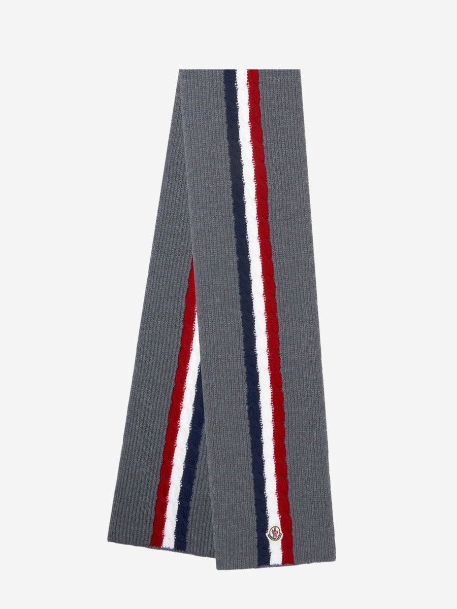 Boys Moncler Enfant Scarves & Gloves | Moncler Enfant - Boys Wool Striped Logo Scarf | Childsplay Clothing