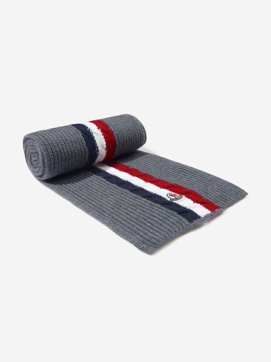 Boys Moncler Enfant Scarves & Gloves | Moncler Enfant - Boys Wool Striped Logo Scarf | Childsplay Clothing