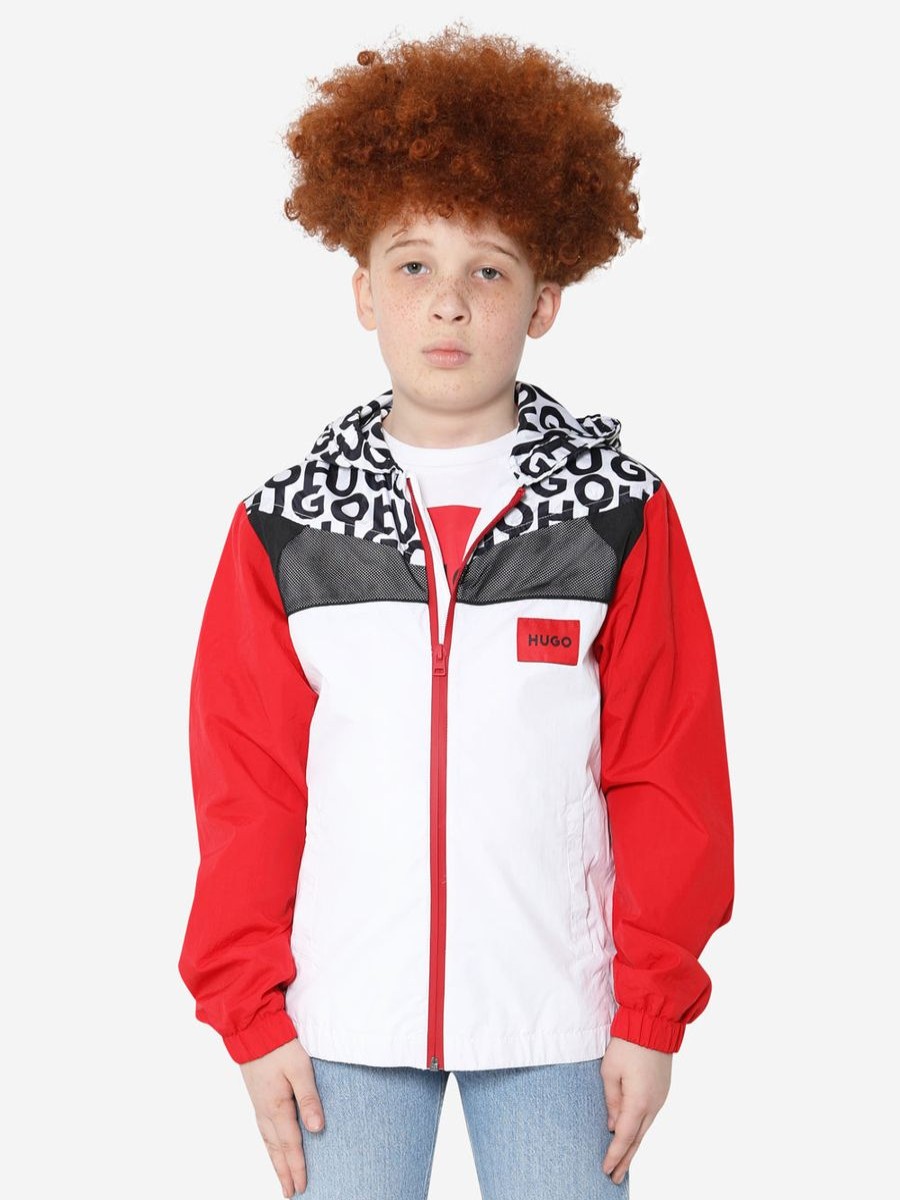 Boys Hugo Coats & Jackets | Hugo - Boys Hooded Windbreaker In Red | Childsplay Clothing