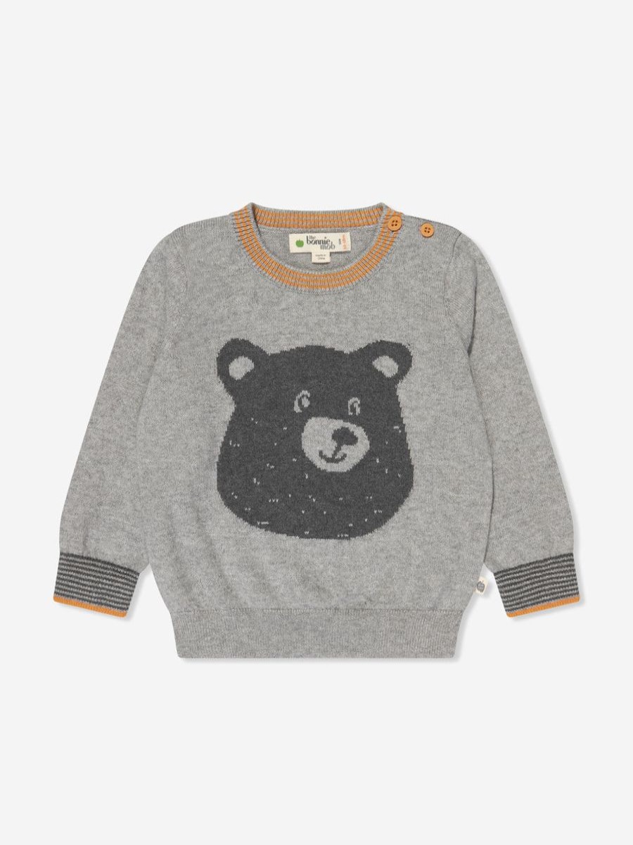 Boys The Bonnie Mob Jumpers & Cardigans | Kids Bear Cashmere Knit Jumper In Grey