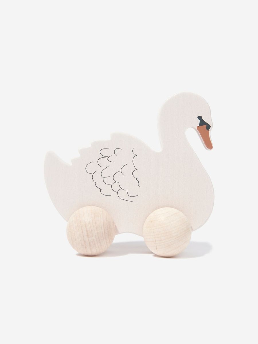 Baby Konges Slojd Toys | Baby Rolling Swan Wooden Toy In Ivory