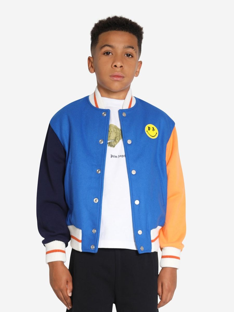 Boys Palm Angels Coats & Jackets | Boys Smiley Bear Varsity Jacket In Blue