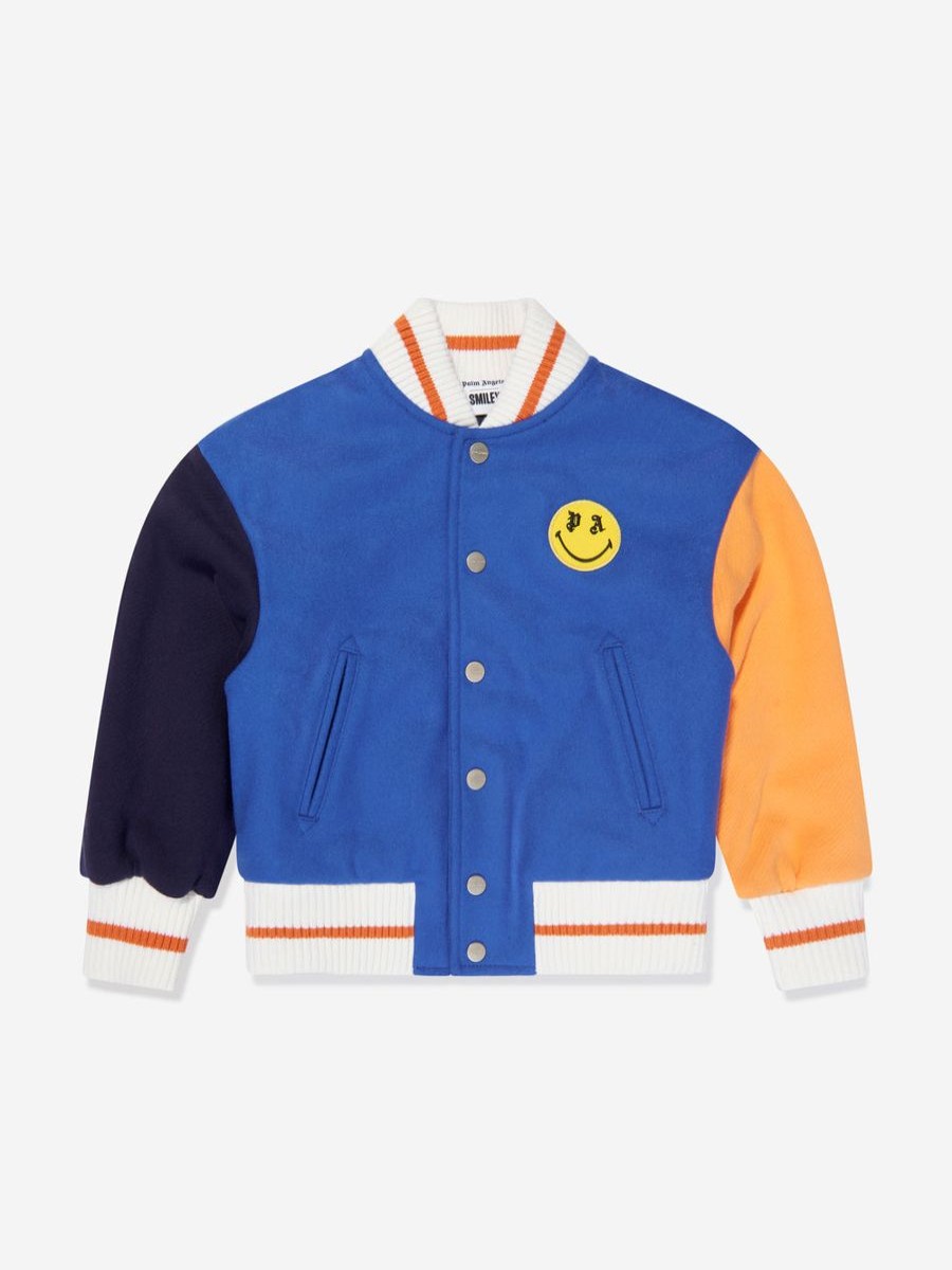 Boys Palm Angels Coats & Jackets | Boys Smiley Bear Varsity Jacket In Blue