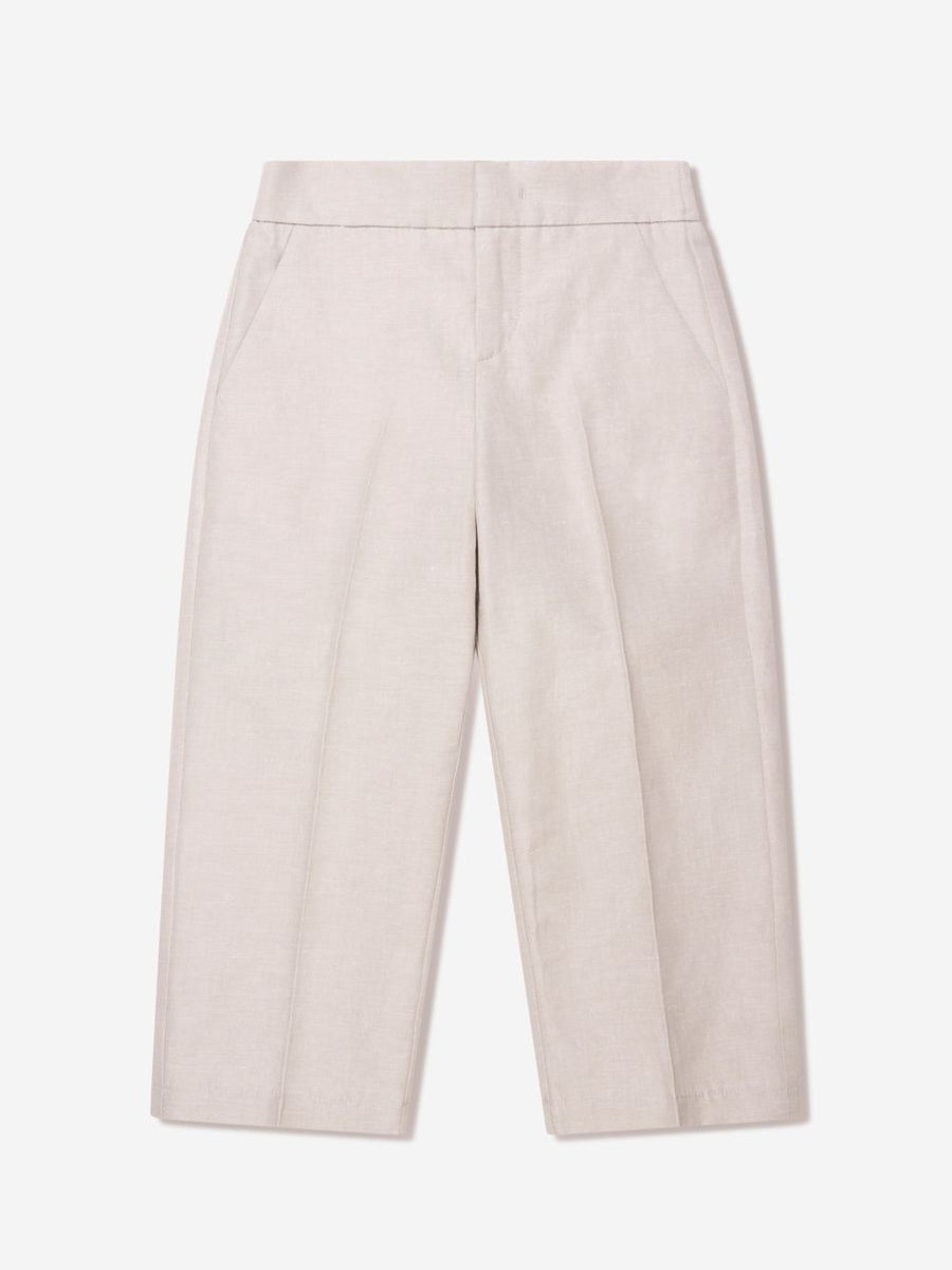 Boys Fendi Kids Trousers | Boys Cotton And Linen Trousers In Beige