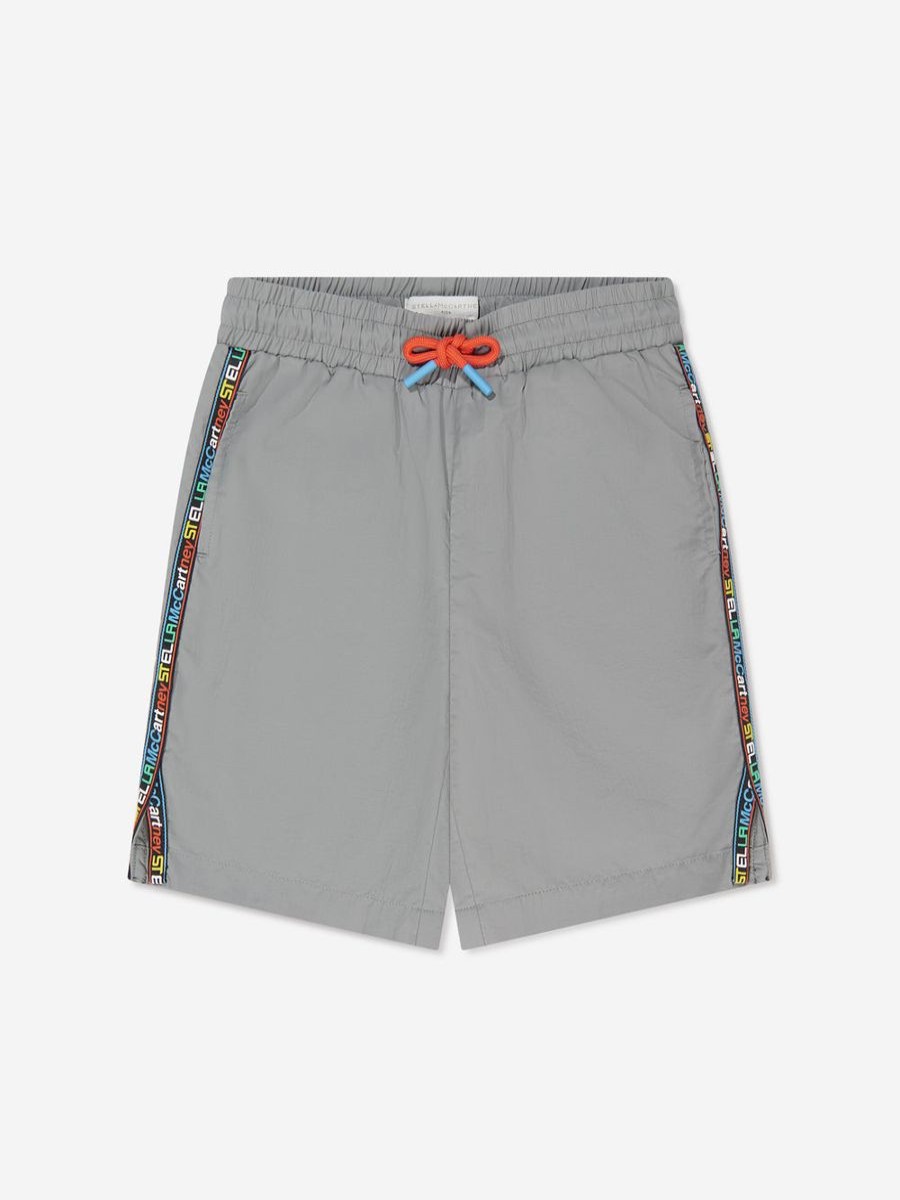 Boys Stella McCartney Kids Swimwear | Boys Logo Trim Swim Shorts In Grey