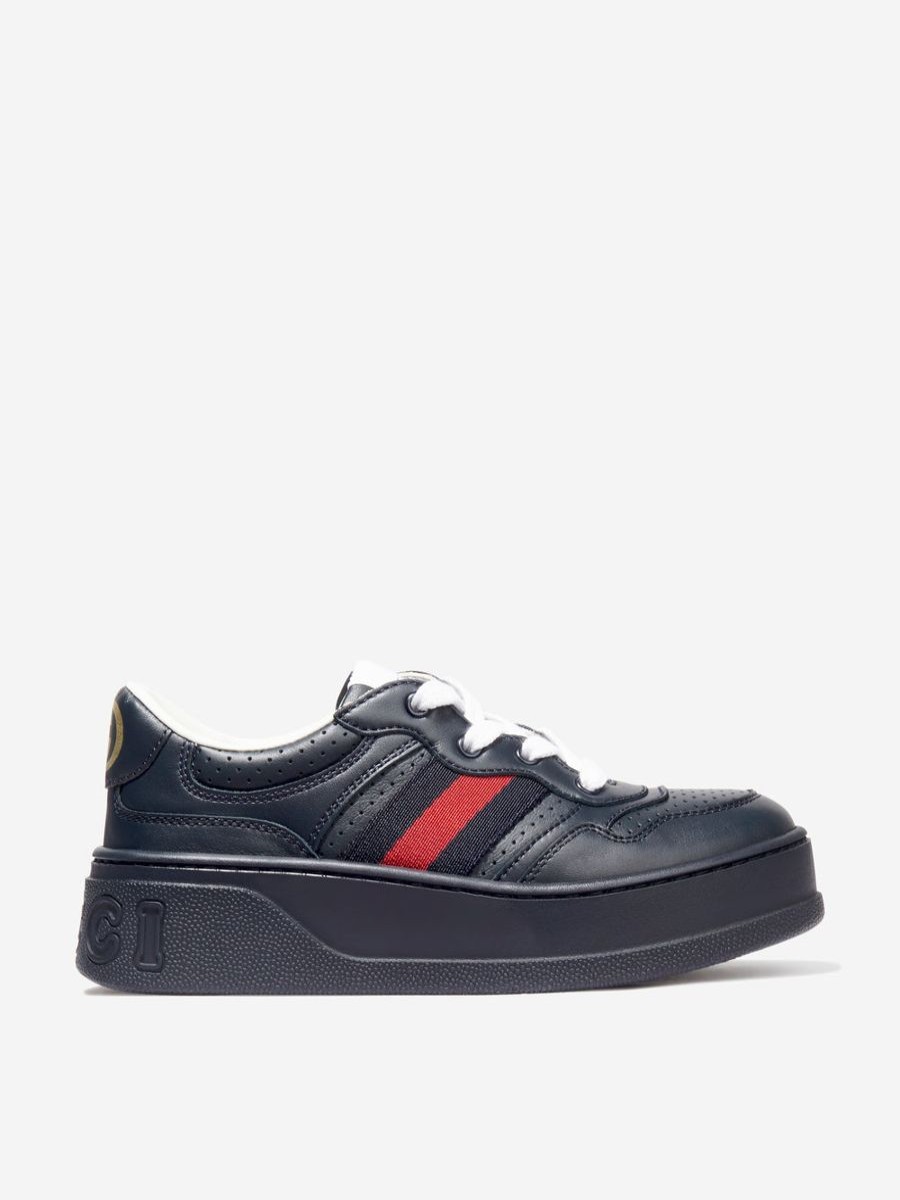 Boys Gucci Kids Sneakers | Kids Leather Trainers With Web In Navy