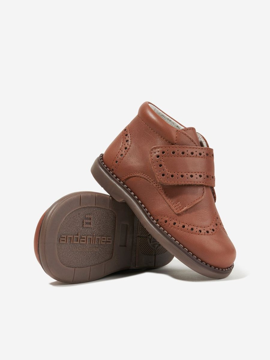 Baby Andanines Shoes | Kids Leather Velcro Strap Boots In Brown