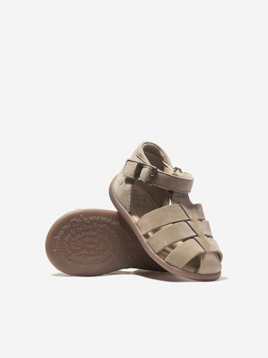 Baby Pom D'Api Shoes | Baby Leather Stand-Up Papy Buckle Sandals In Stone