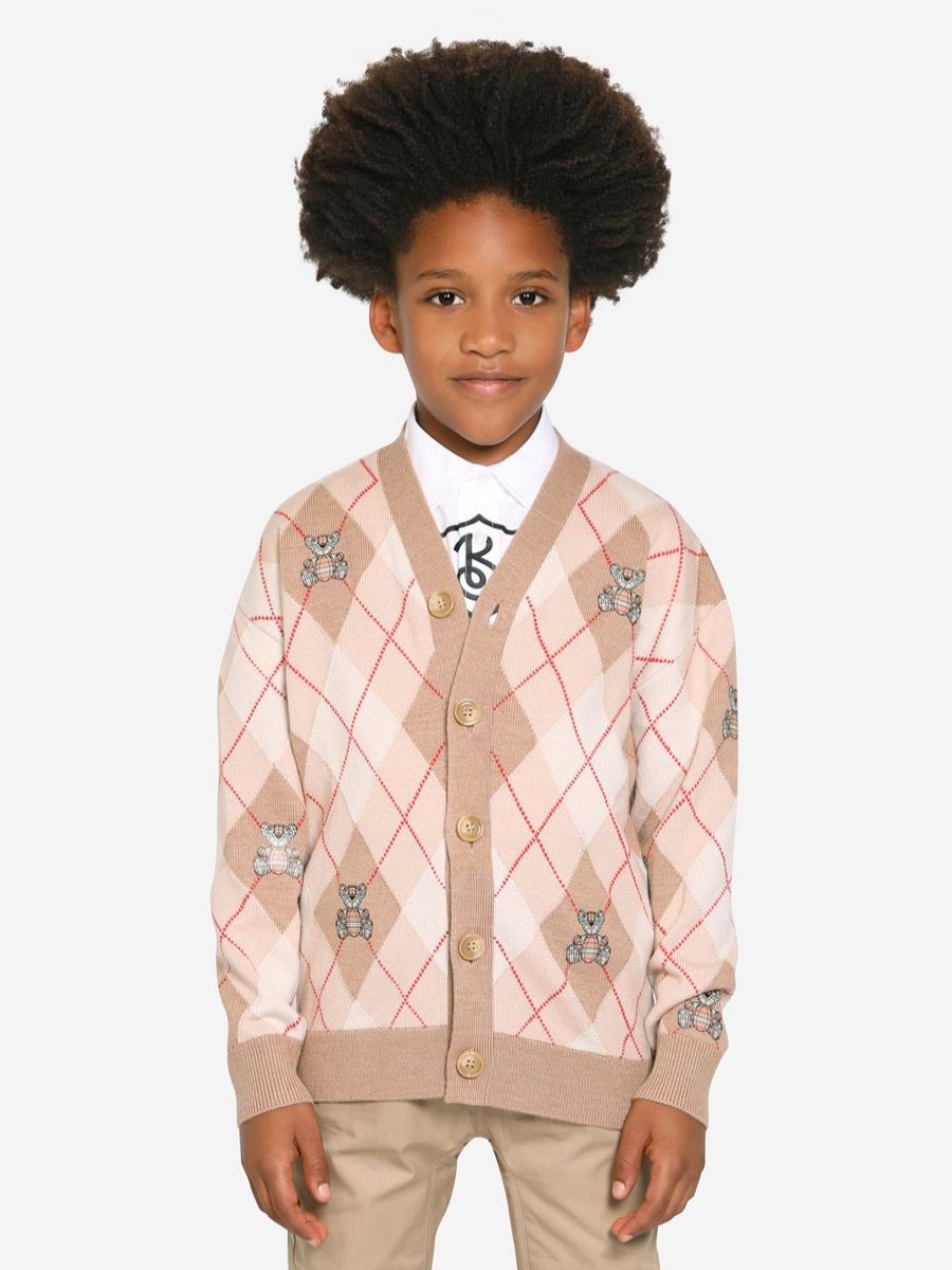 Boys Burberry Kids Jumpers & Cardigans | Boys Baile Bear Argyle Cardigan In Beige