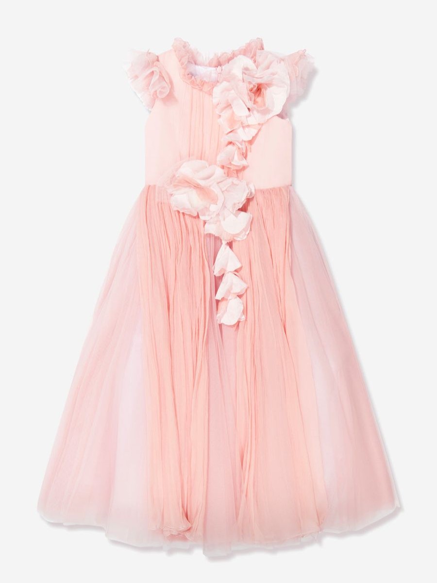 Girls Marchesa Dresses | Girls Flower Embellished Georgette Gown In Pink