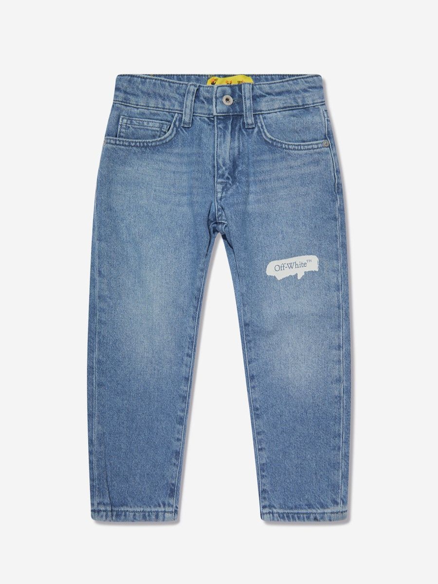 Boys Off-White Jeans | Boys Paint Graphic Regular Fit Jeans In Blue