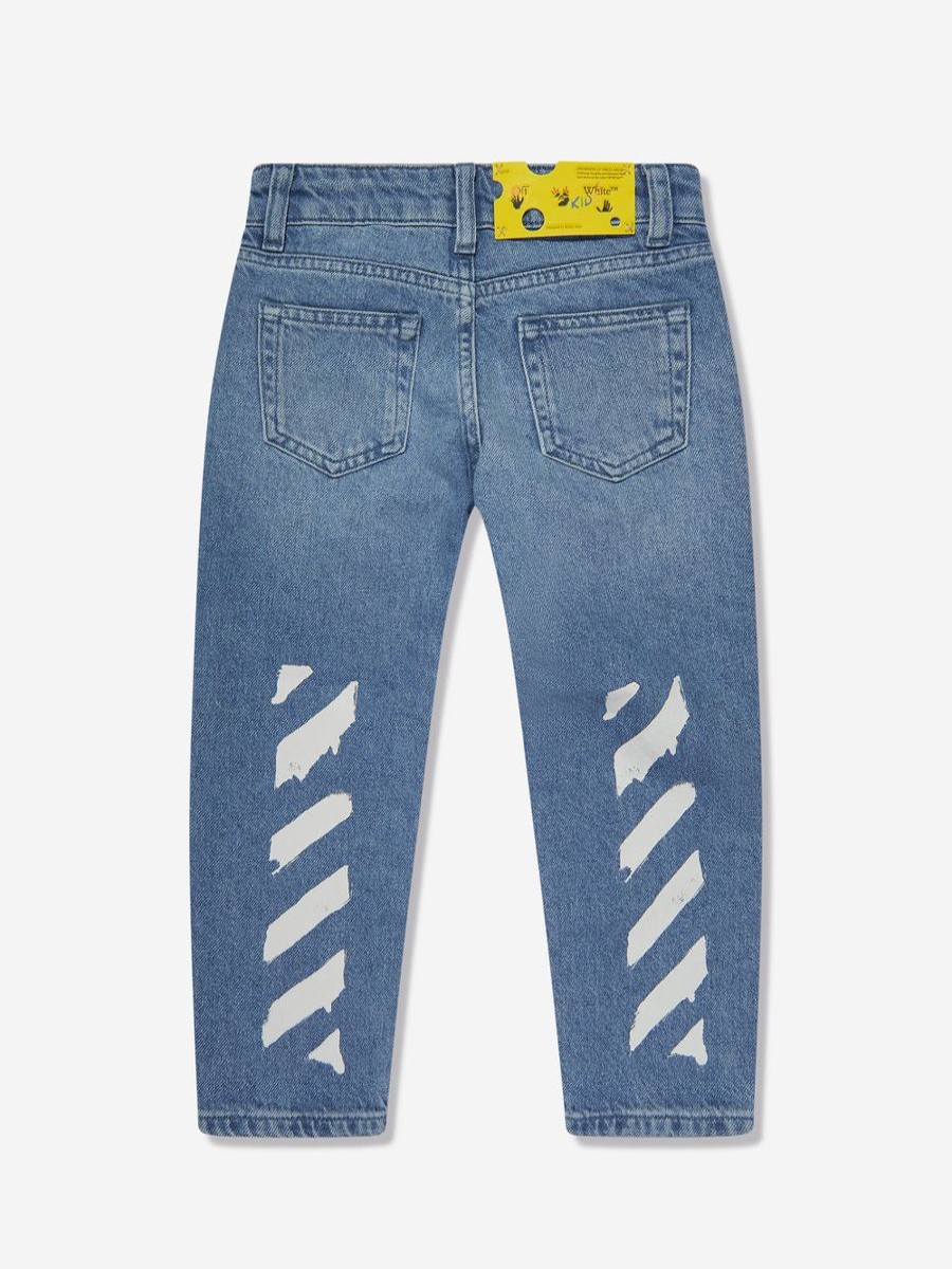 Boys Off-White Jeans | Boys Paint Graphic Regular Fit Jeans In Blue