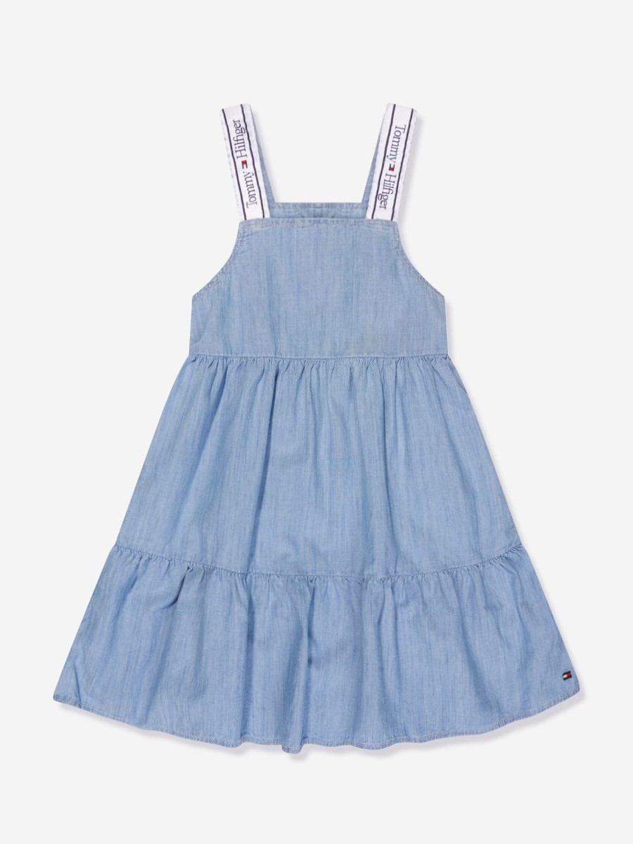 Girls Tommy Hilfiger Dresses | Girls Lyocell Strap Denim Dress In Blue