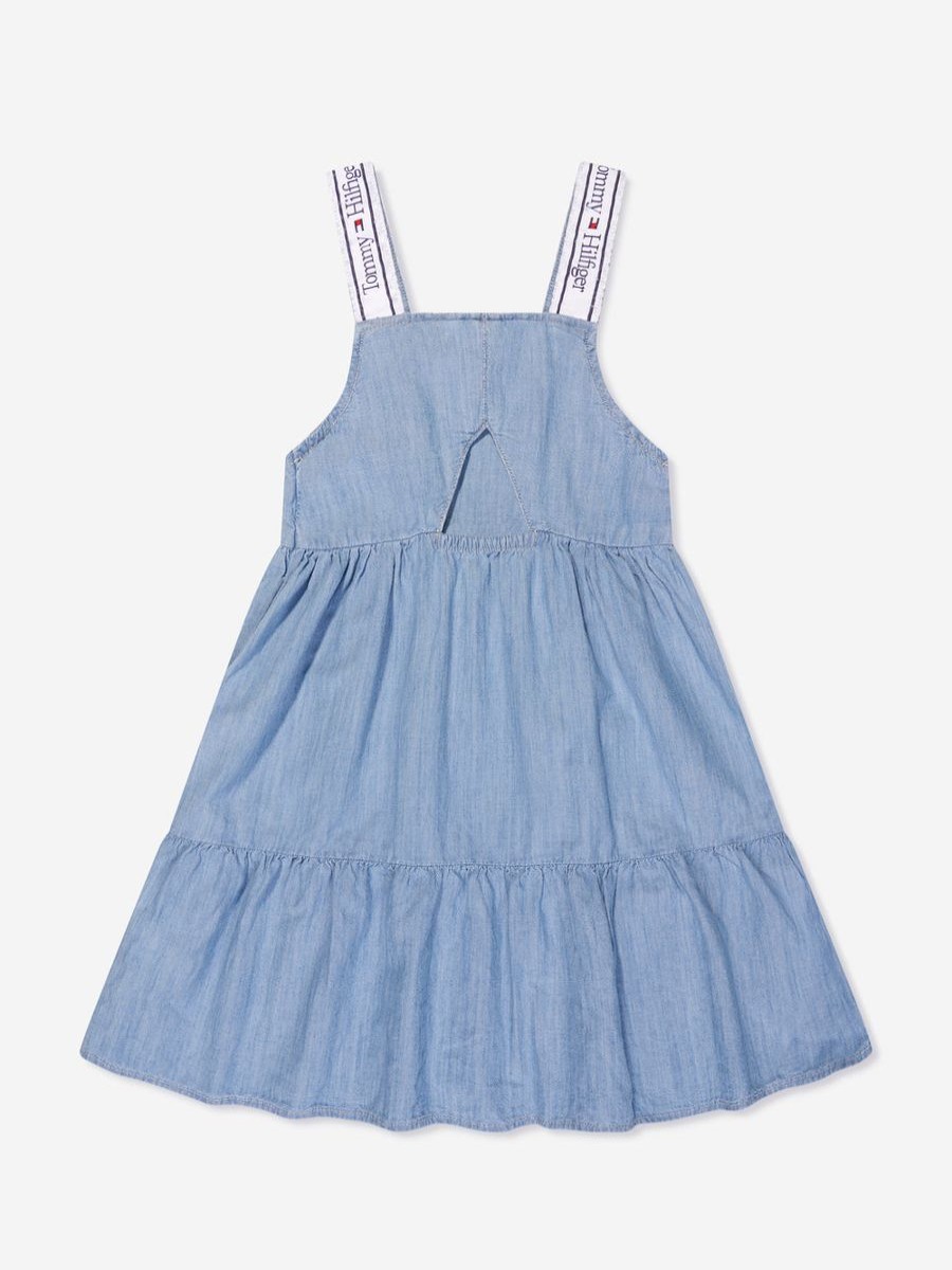 Girls Tommy Hilfiger Dresses | Girls Lyocell Strap Denim Dress In Blue