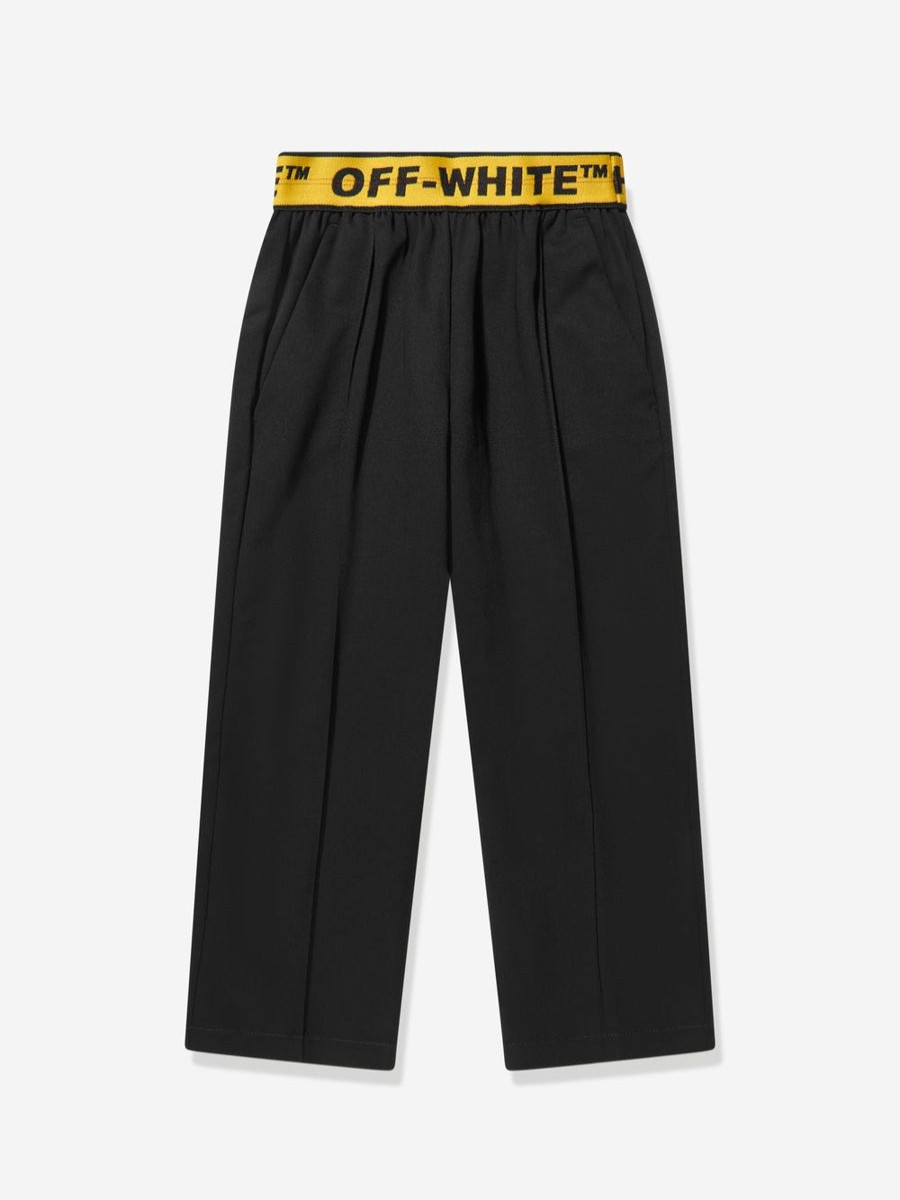 Boys Off-White Trousers | Boys Industrial Logo Band Chino Trousers In Black