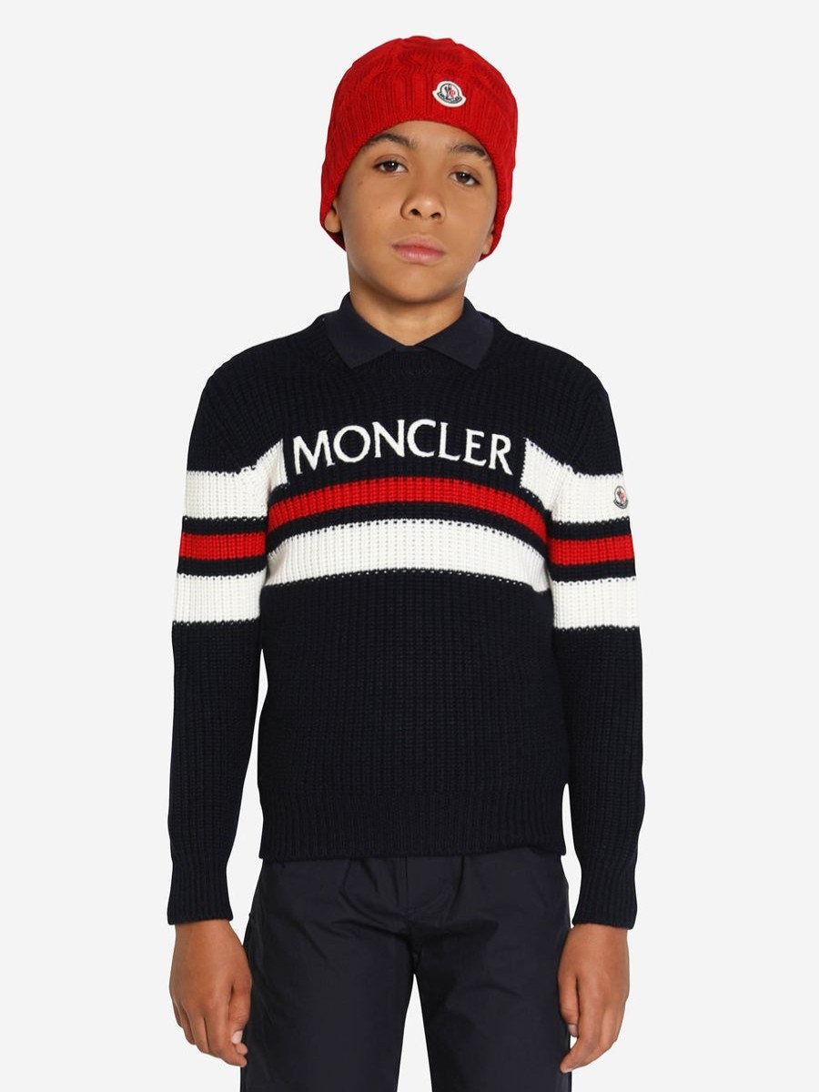 Boys Moncler Enfant Jumpers & Cardigans | Boys Wool Knit Jumper In Navy