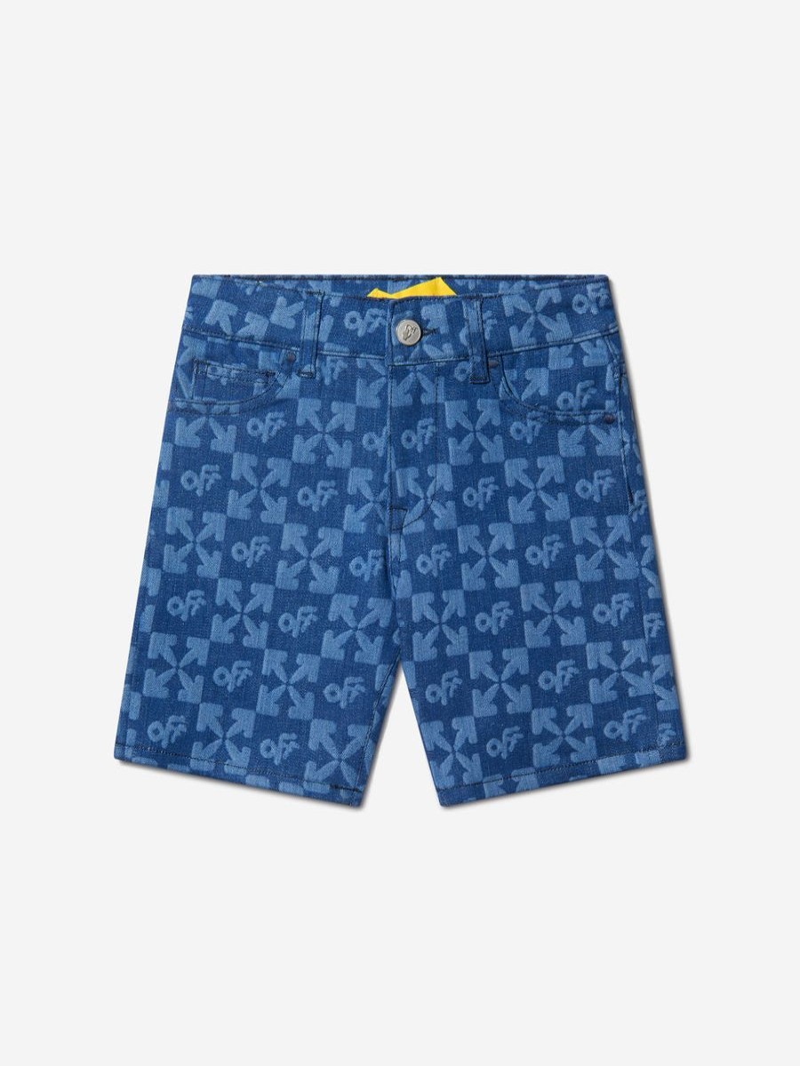 Boys Off-White Shorts | Boys Organic Cotton Denim Monogram Shorts