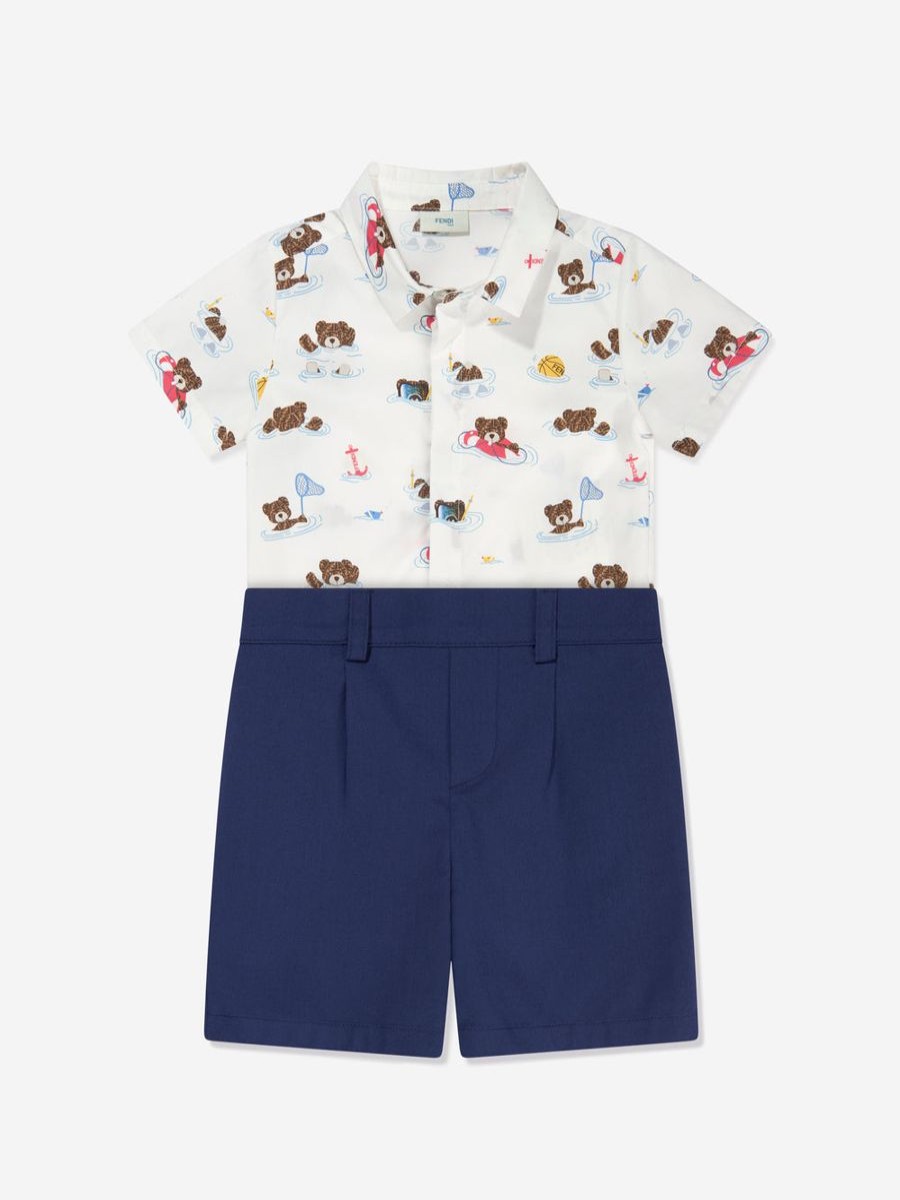 Boys Fendi Kids Babygrows & Rompers | Fendi Kids - Baby Boys Bear Beach Party Romper In Multicolour | Childsplay Clothing