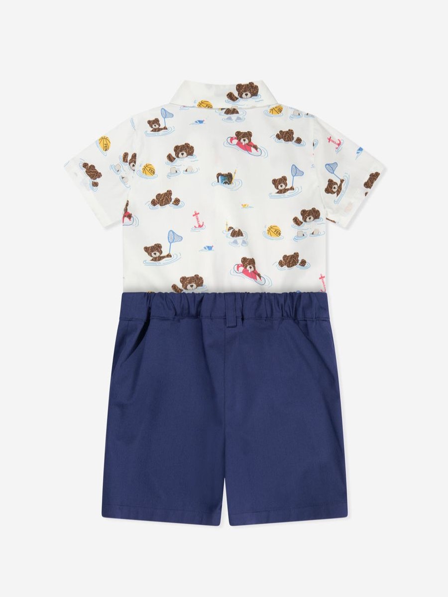 Boys Fendi Kids Babygrows & Rompers | Fendi Kids - Baby Boys Bear Beach Party Romper In Multicolour | Childsplay Clothing