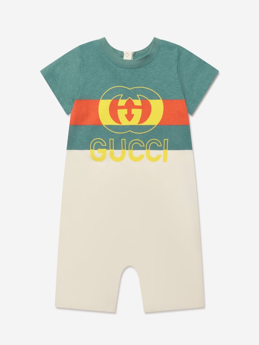 Boys Gucci Kids Babygrows & Rompers | Baby Boys Logo Romper In Green