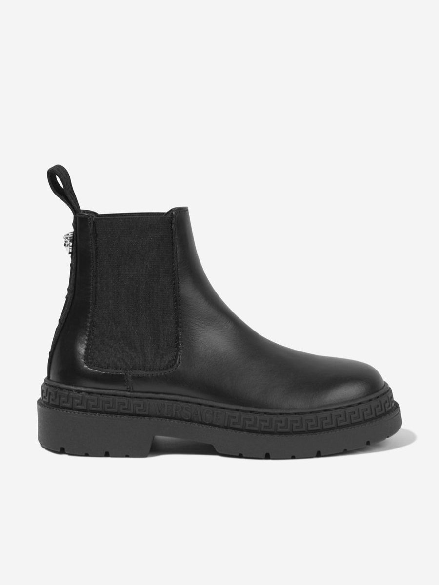 Boys Versace Boots | Kids Leather Chelsea Boots In Black