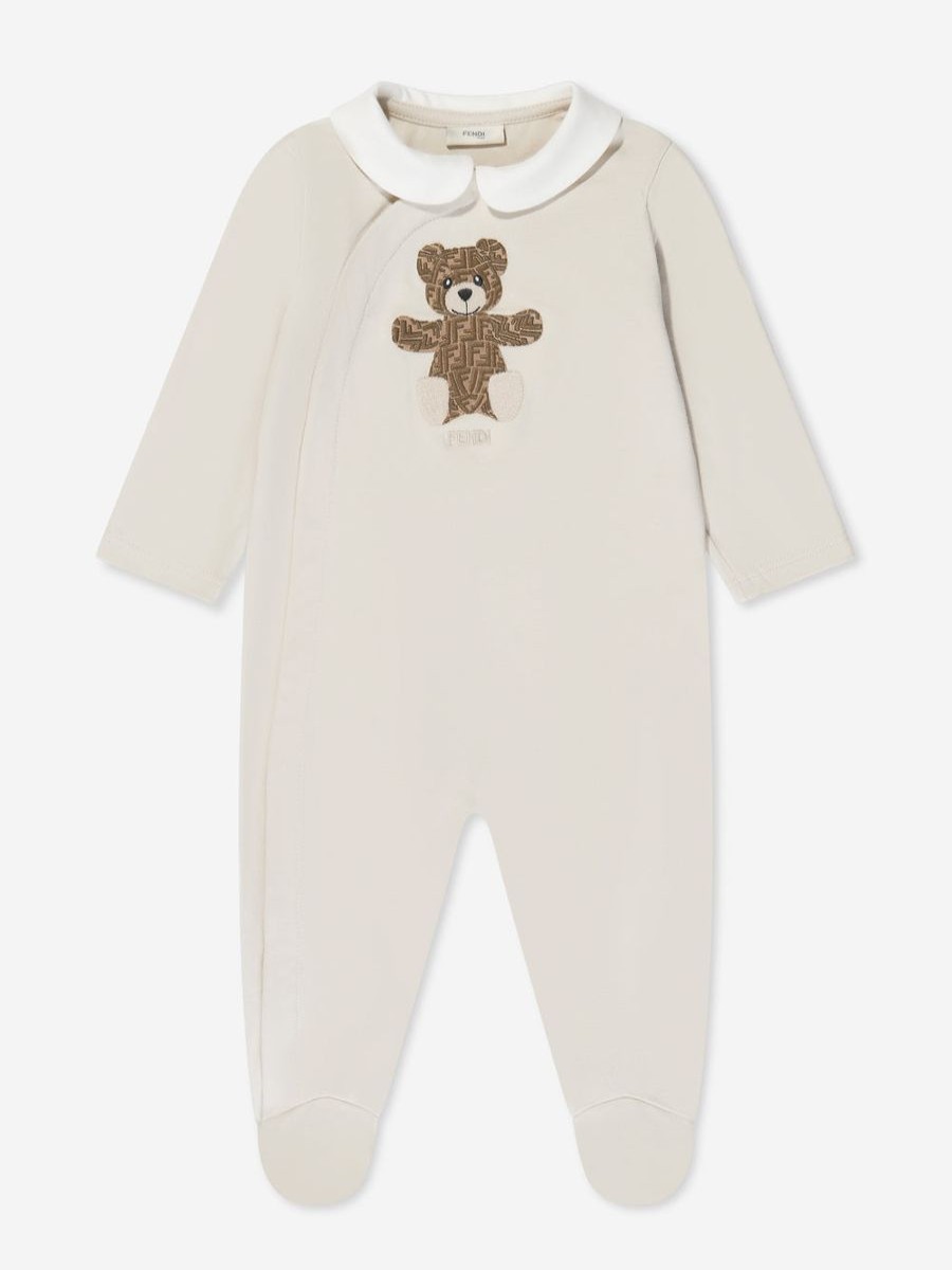 Girls Fendi Kids Babygrows & Rompers | Fendi Kids - Baby Bear Babygrow Gift Set (2 Piece) In Beige | Childsplay Clothing