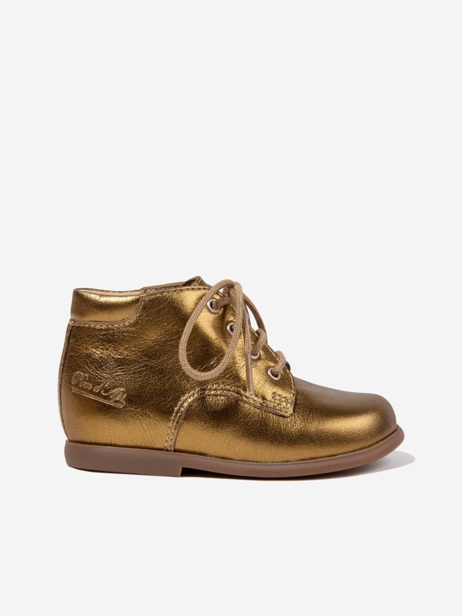 Baby Pom D'Api Shoes | Baby Girls Leather Nioupi Derby Boots In Gold