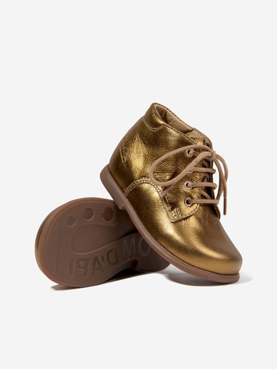 Baby Pom D'Api Shoes | Baby Girls Leather Nioupi Derby Boots In Gold