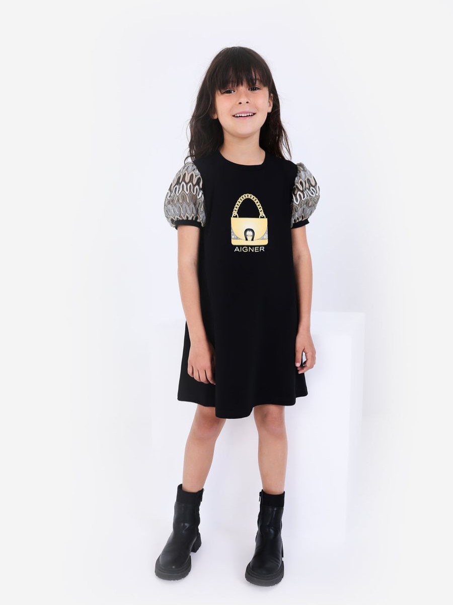 Girls Aigner Dresses | Girls Bag Print Dress In Black