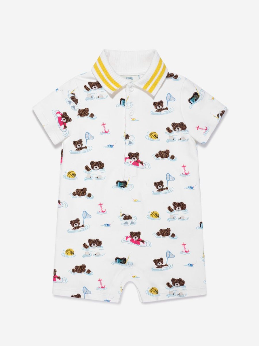 Boys Fendi Kids Babygrows & Rompers | Baby Bear Beach Party Romper In White