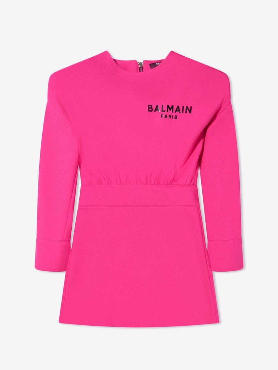 Girls Balmain Dresses | Girls Long Sleeve Shoulder Pad Dress