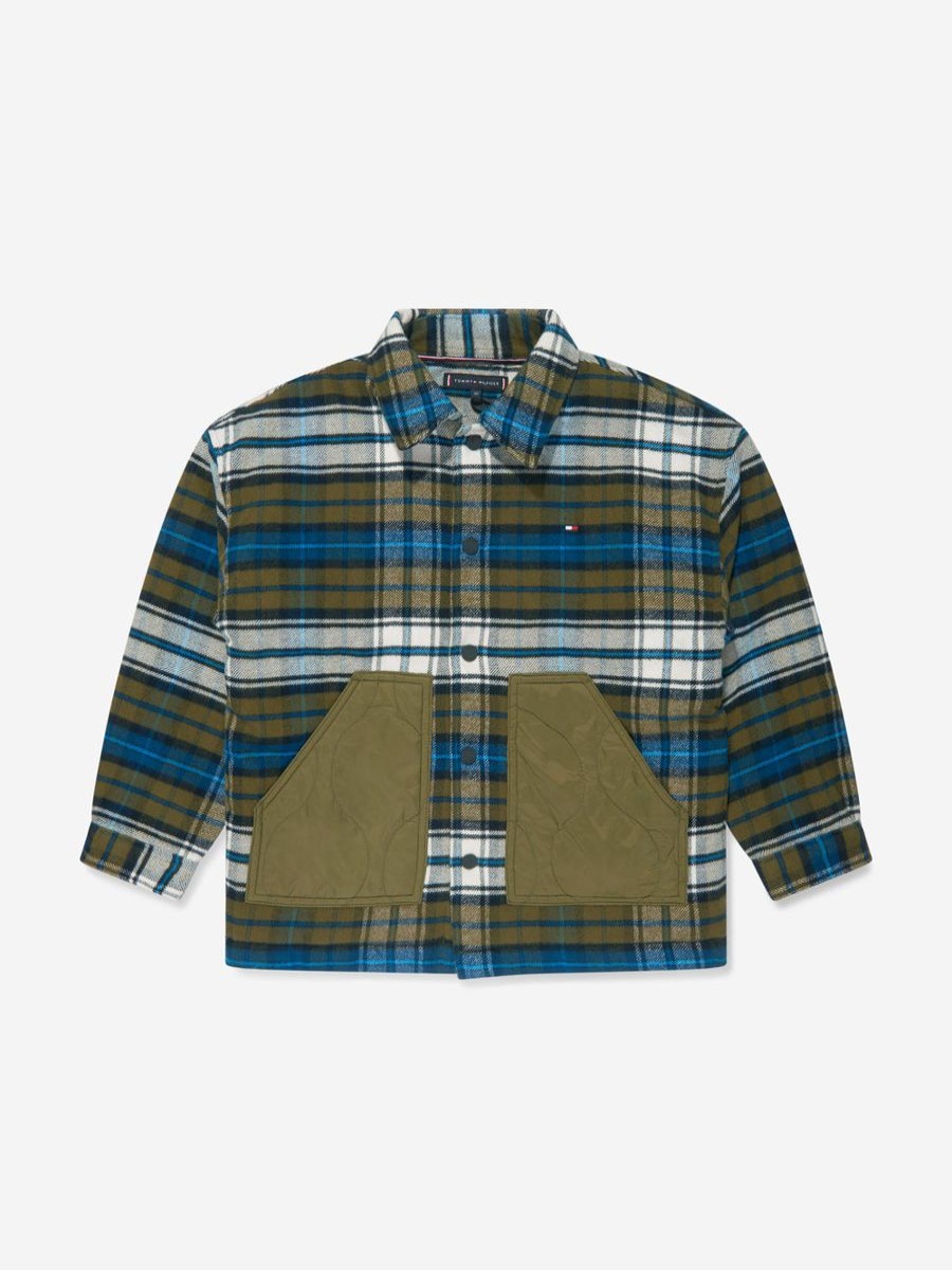 Boys Tommy Hilfiger Coats & Jackets | Boys Tartan Nylon Mix Overshirt In Green