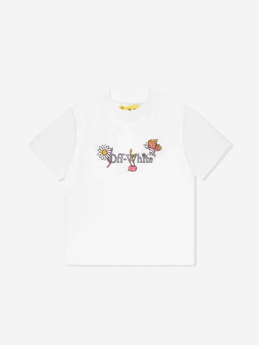 Girls Off-White Tops & T-Shirts | Girls Funny Flowers T-Shirt In White