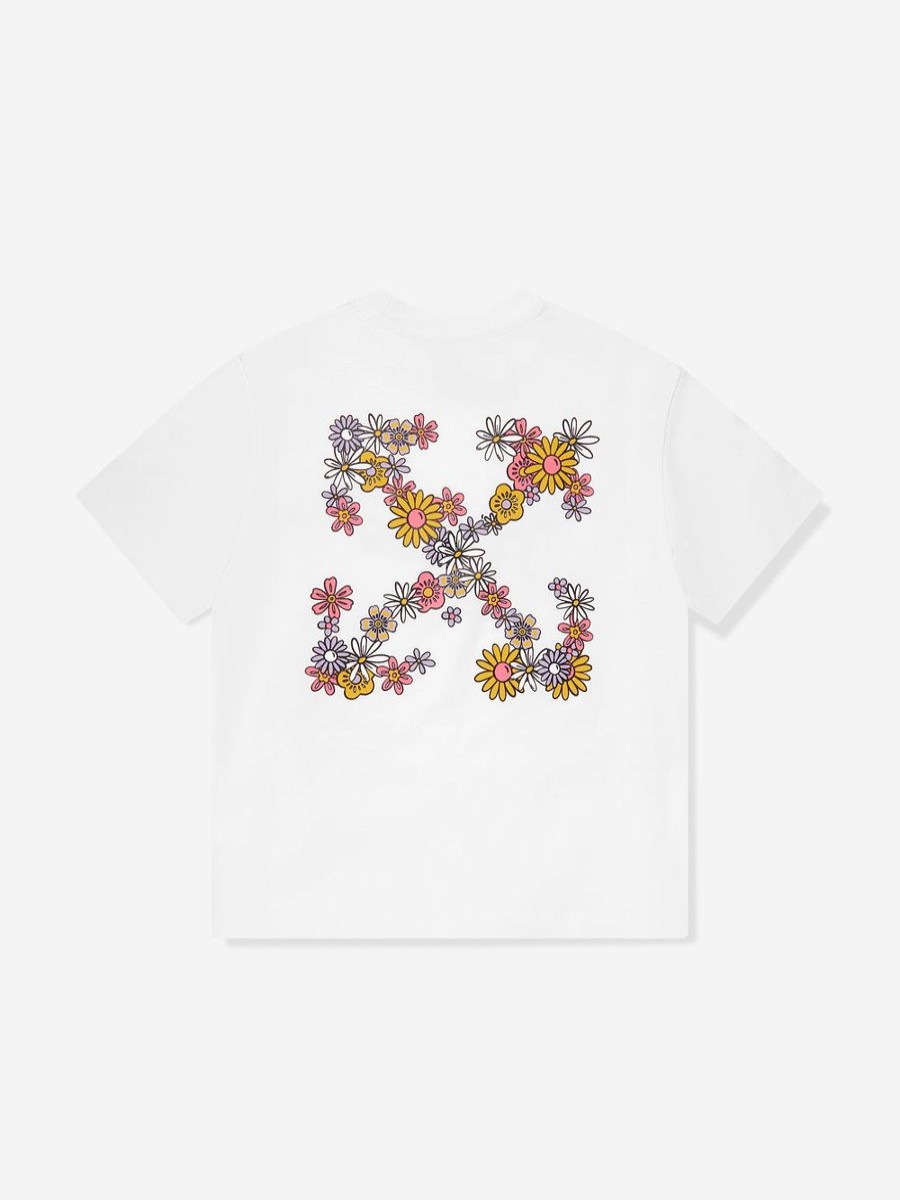 Girls Off-White Tops & T-Shirts | Girls Funny Flowers T-Shirt In White