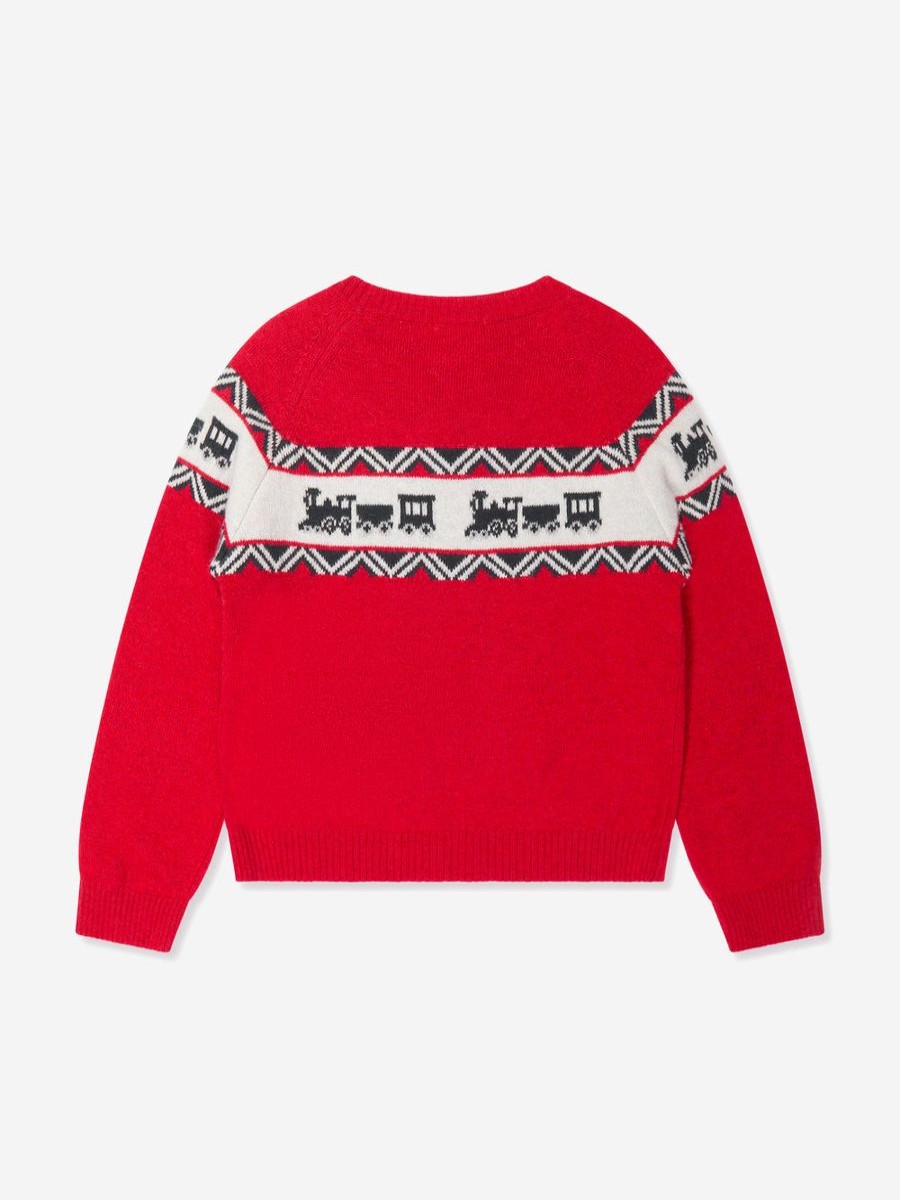 Boys Patachou Jumpers & Cardigans | Boys Wool Knit Train Jumper In Red