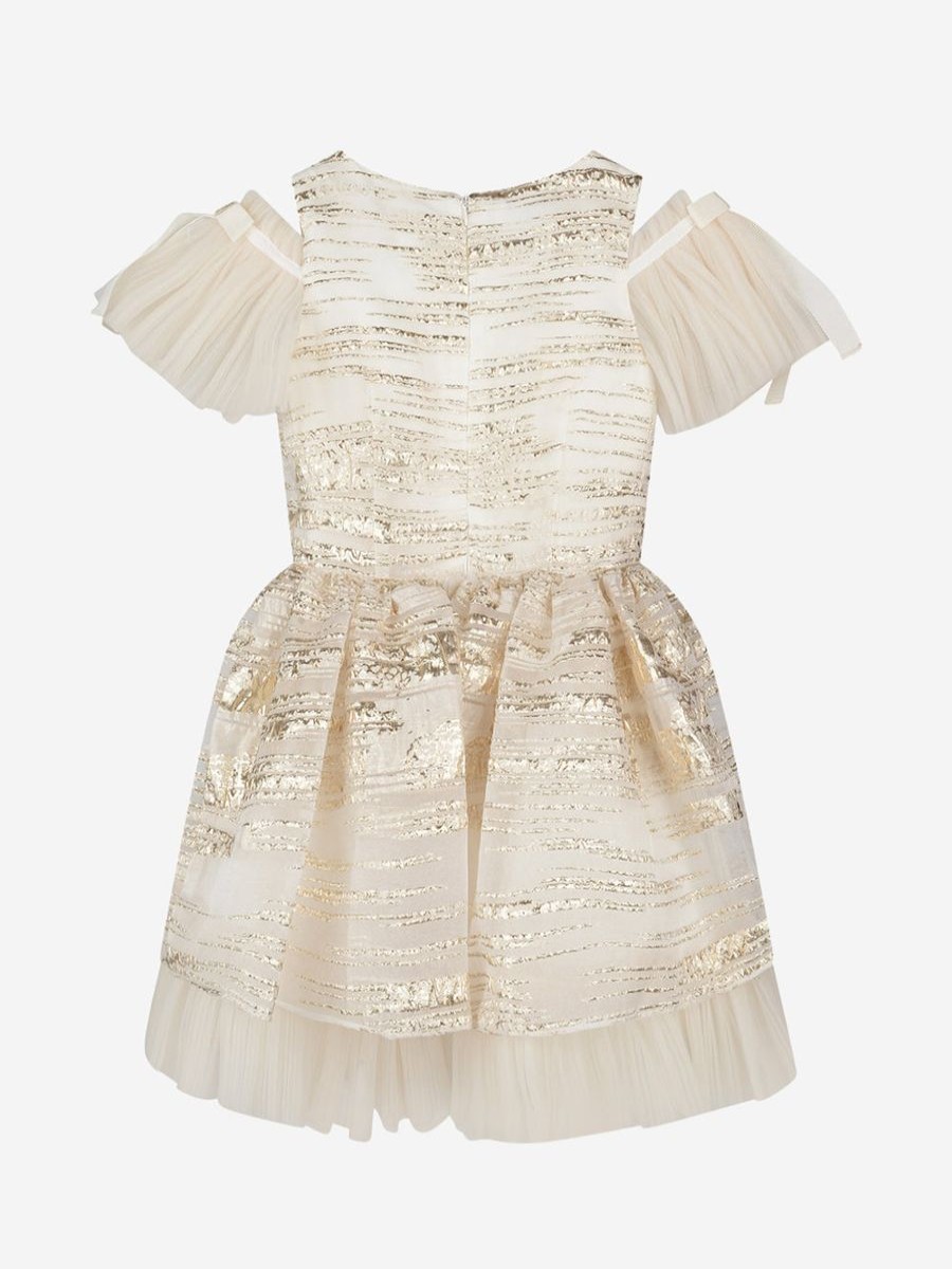 Girls David Charles Dresses | Ivory & Striped Brocade Dress