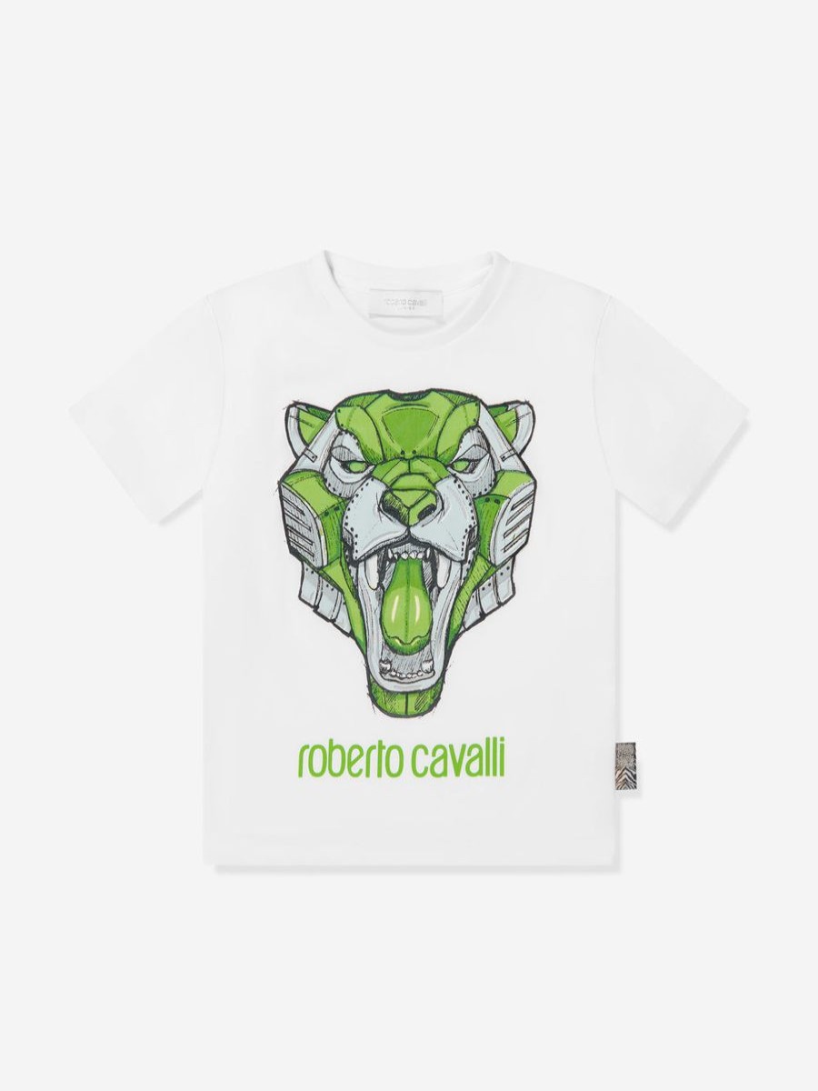 Boys Roberto Cavalli T-Shirts & Tops | Boys Tiger T-Shirt In White