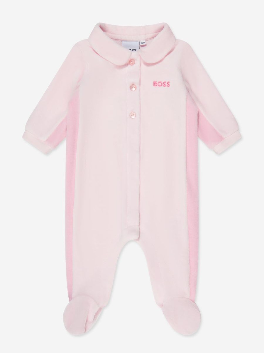 Girls BOSS Babygrows & Rompers | Baby Girls Velour Babygrow In Pink