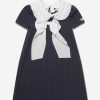 Girls Monnalisa Dresses | Monnalisa - Girls Pinstripe Milano Bow Dress | Childsplay Clothing