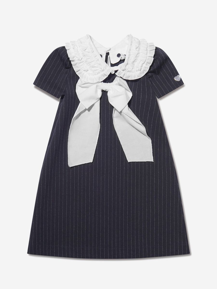 Girls Monnalisa Dresses | Monnalisa - Girls Pinstripe Milano Bow Dress | Childsplay Clothing