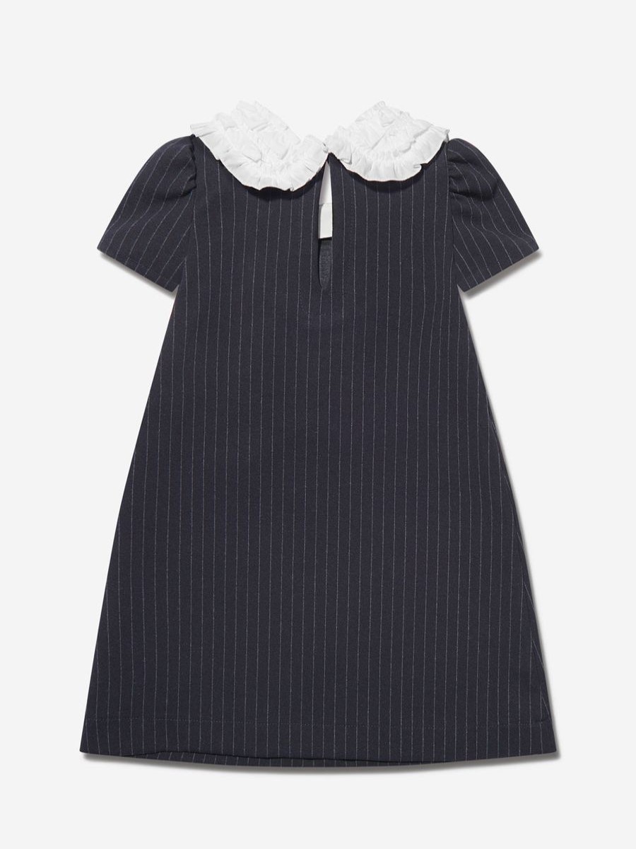 Girls Monnalisa Dresses | Monnalisa - Girls Pinstripe Milano Bow Dress | Childsplay Clothing