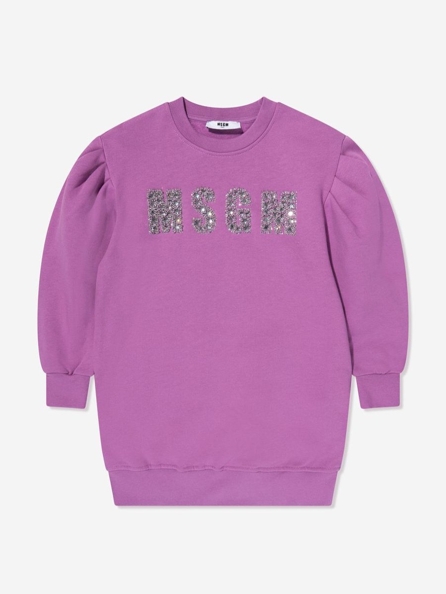 Teen MSGM Dresses | Girls Logo Sweater Dress In Purple