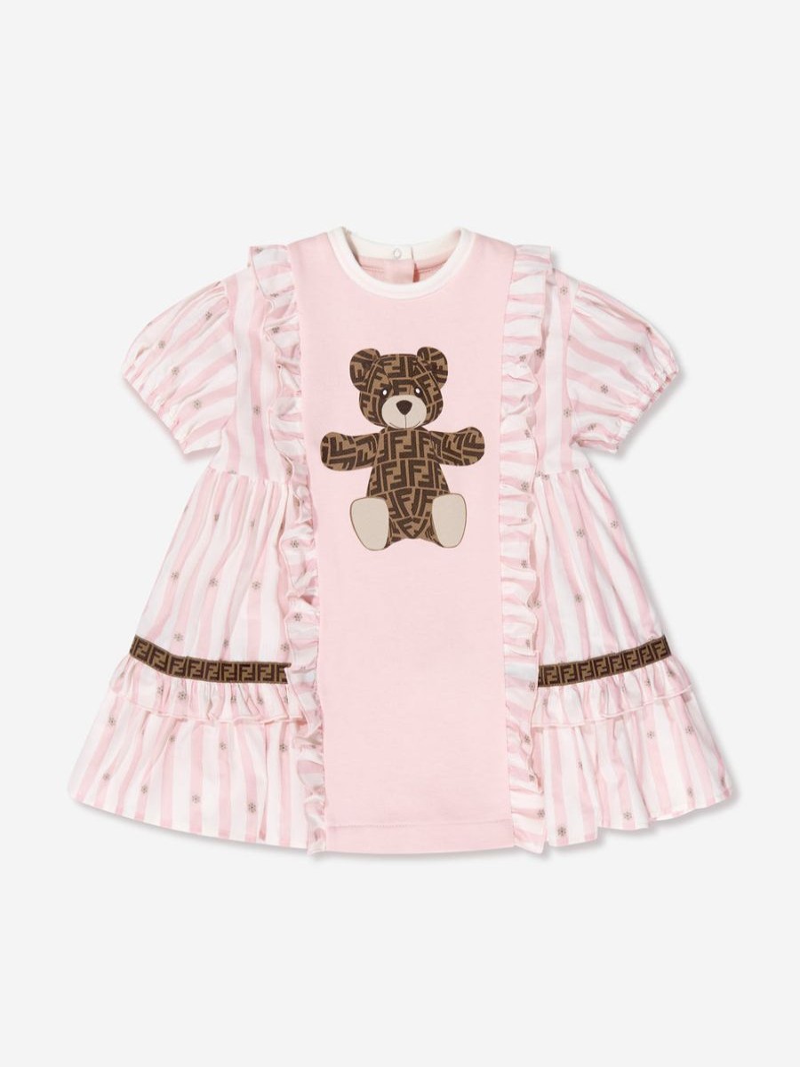 Girls Fendi Kids Dresses | Fendi Kids - Baby Girls Bear Dress In Pink | Childsplay Clothing