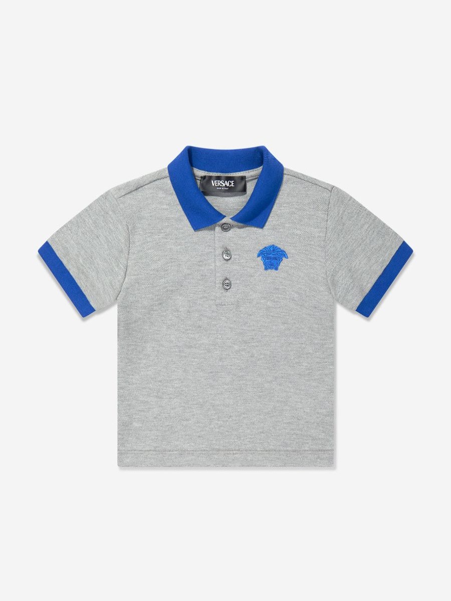 Boys Versace T-Shirts & Tops | Baby Boys Logo Polo Shirt In Grey