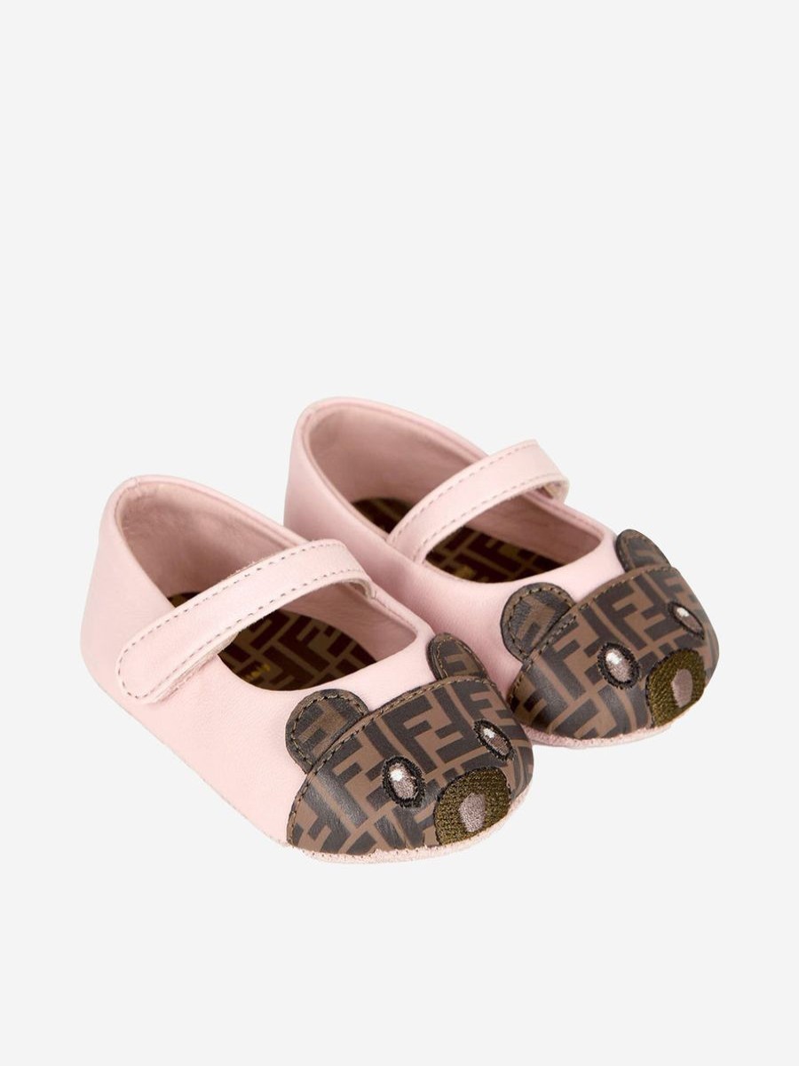 Baby Fendi Kids Shoes | Fendi Kids - Baby Girls Leather Bear Logo Shoes In Pink | Childsplay Clothing