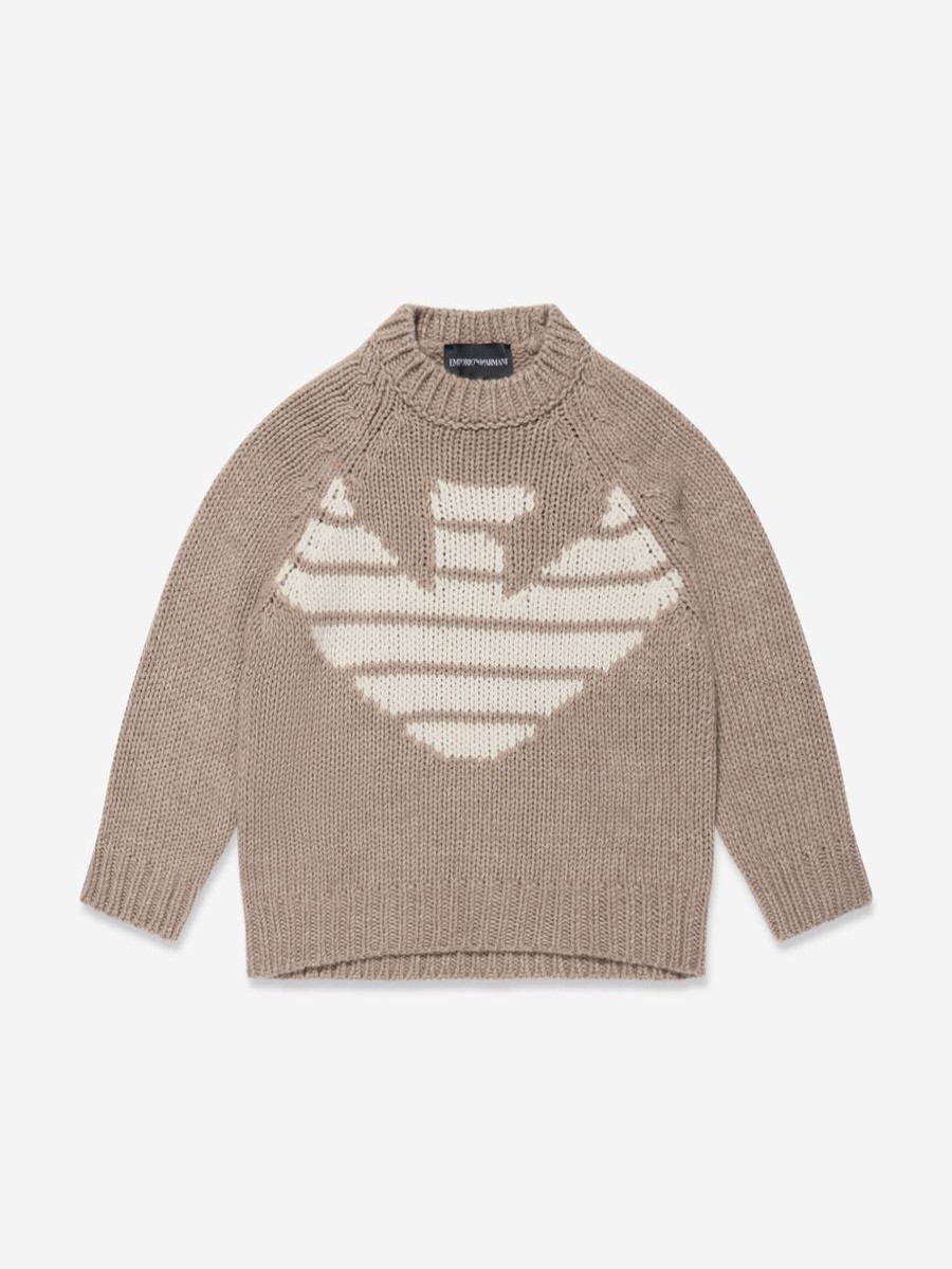 Boys Emporio Armani Jumpers & Cardigans | Boys Wool Knitted Jumper In Brown