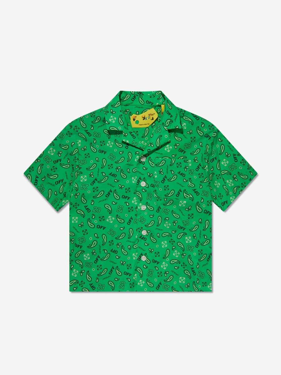 Boys Off-White Shirts | Boys Bandana Bowling Shirt In Green